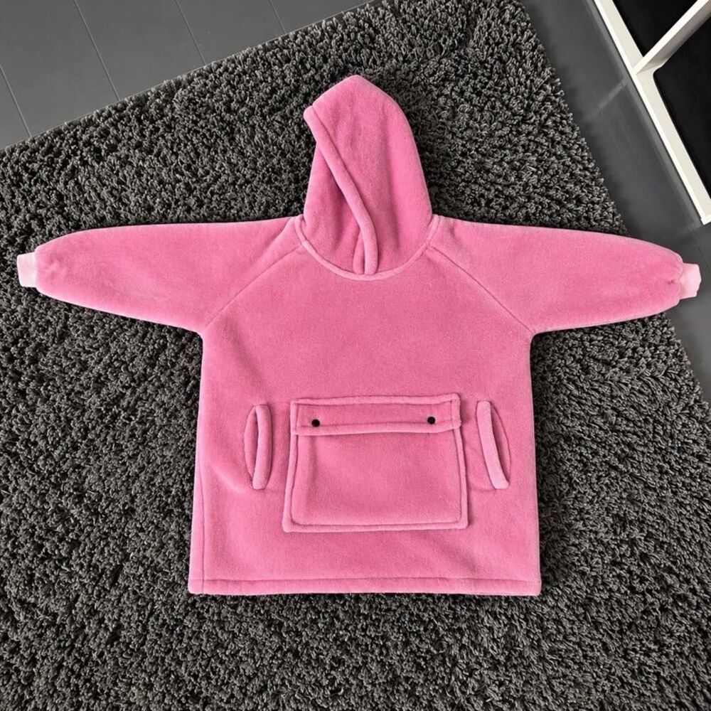 Kids Pink Wearable Blanket Hoodie Sherpa Oversized Ages 2-6